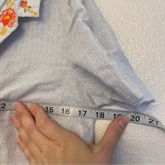 Anthropologie Maeve blue orange Floral embroidery Christie Buttondown blouse 2 - Picture 8 of 12